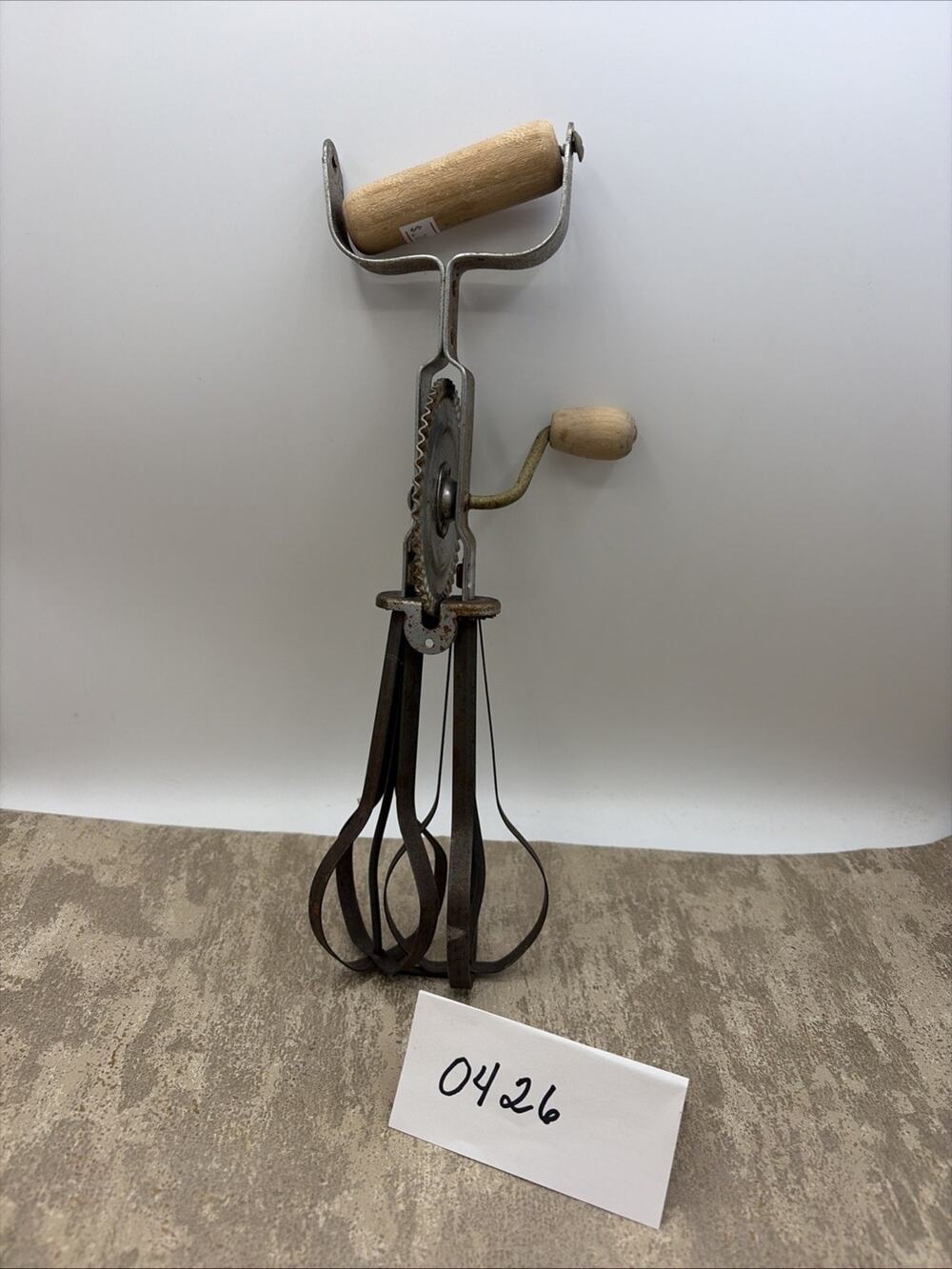 Vintage A&J High Speed Eggbeater w Wood Knob and Handle 1930-1940’s